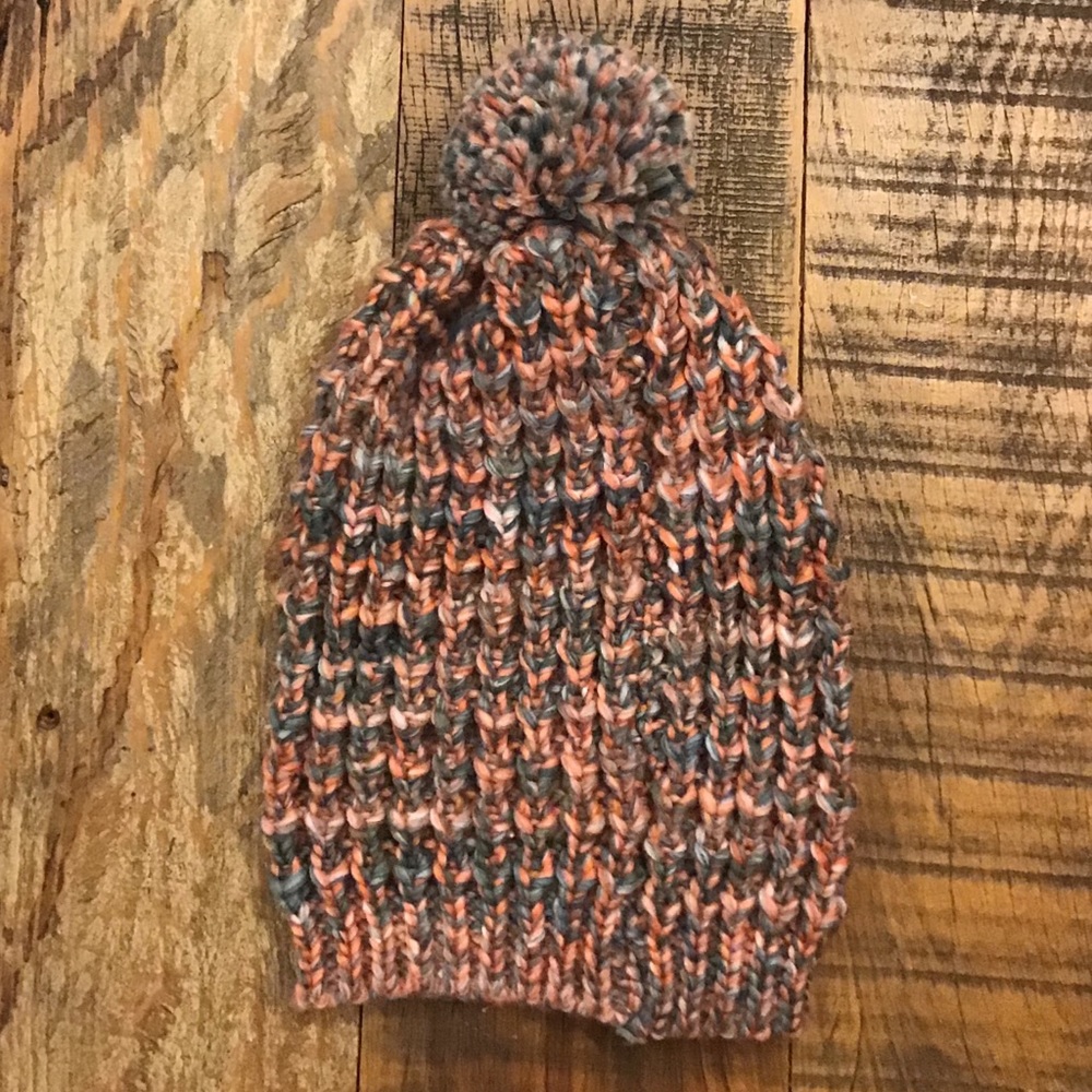 Orange Multi Beanie With Pom Pom